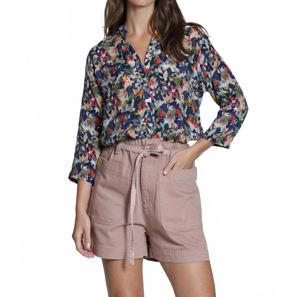 NEW APNY 3/4 sleeve mandarin collar button-up top in multi